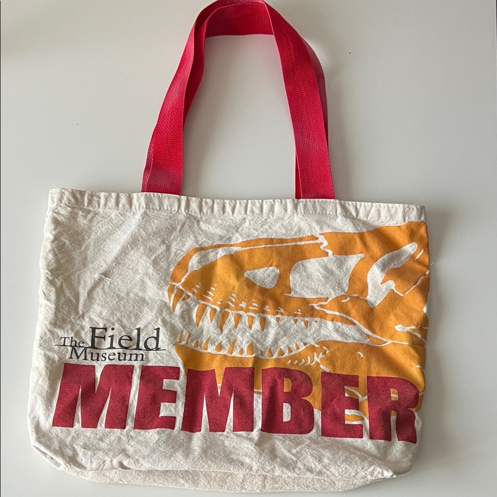 The Field Museum Member canvas Tote Bag dinosaur T-Rex Cream